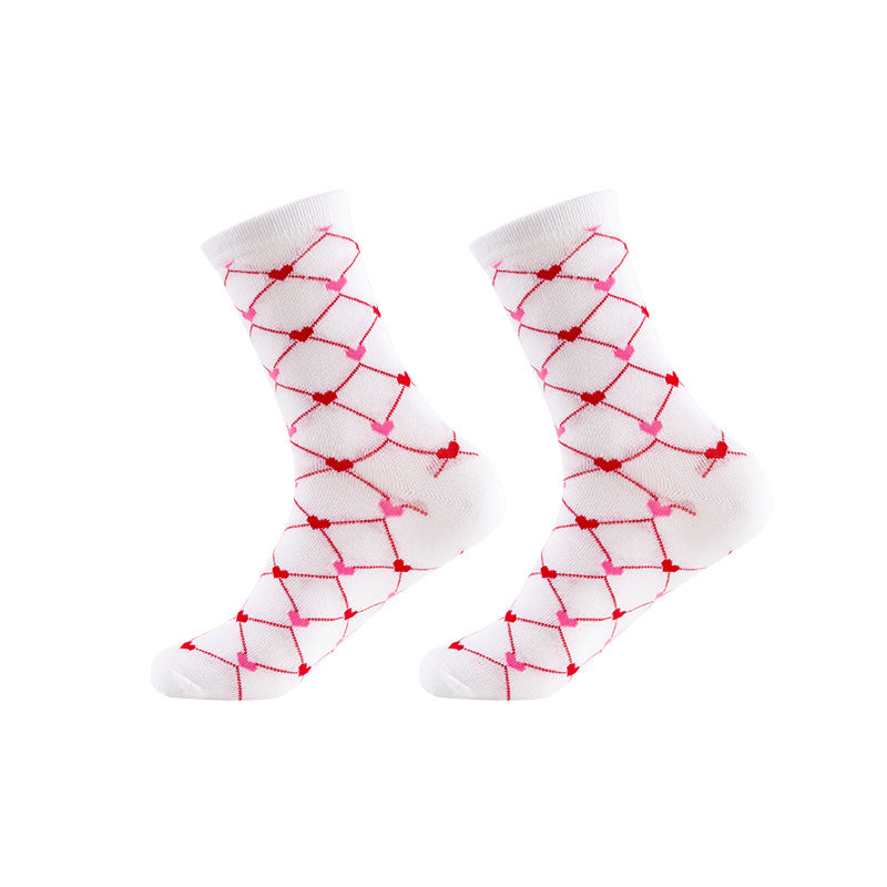 Wholesale Knitted jacquard cotton spring and autumn Valentine's Day series love heart middle tube women's socks